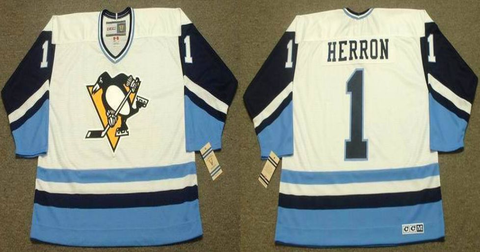 2019 Men Pittsburgh Penguins 1 Herron White blue CCM NHL jerseys
